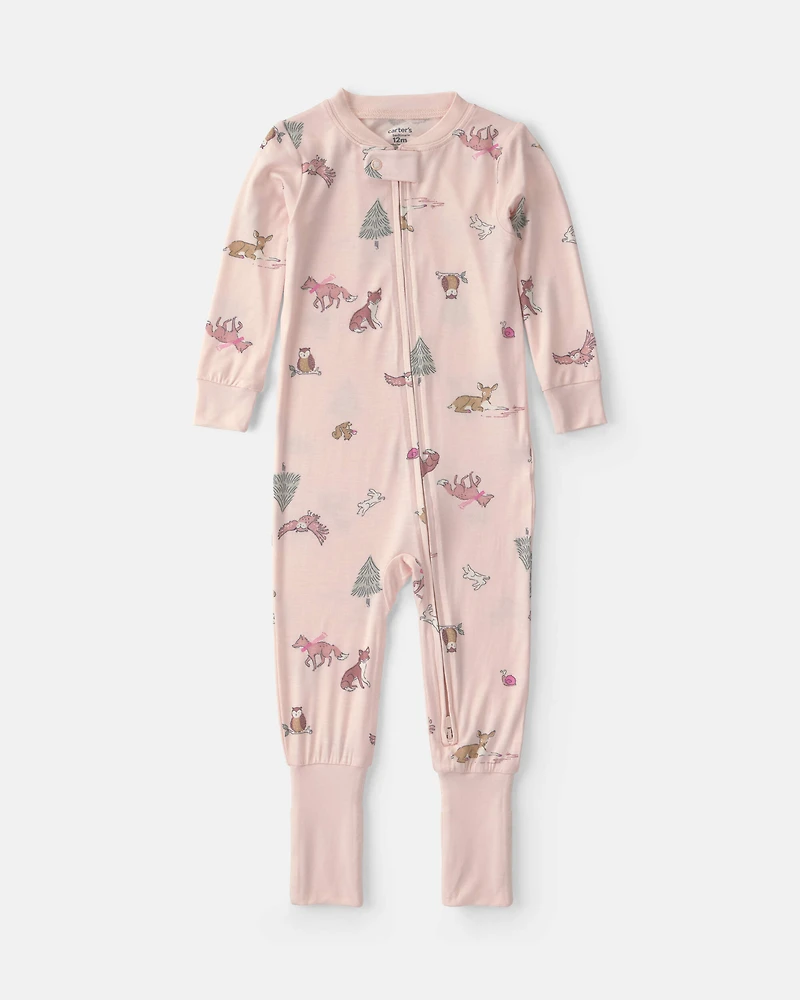 Baby Girl 1-Piece Woodland PurelySoft™ Snug Fit Pyjama - Pink