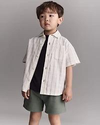 Toddler Boy Dobby Knit Button-Down Short-Sleeve Shirt - Cream