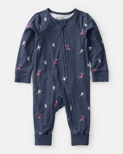 Baby Boy Football Print PurelySoft Long-Sleeve Sleeper - Blue