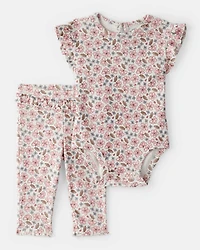 Baby Girl Ruffle Floral Bodysuit & Pant Set