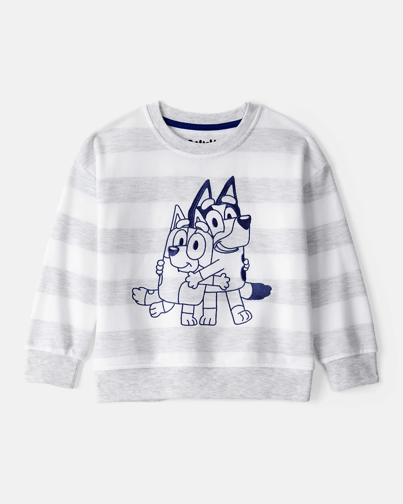 Toddler Neutral Bluey Striped French Terry Pullover - Grey