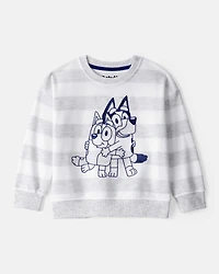 Toddler Neutral Bluey Striped French Terry Pullover - Grey