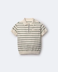 Toddler Boy Zip-Up Polo Stripes - Cream
