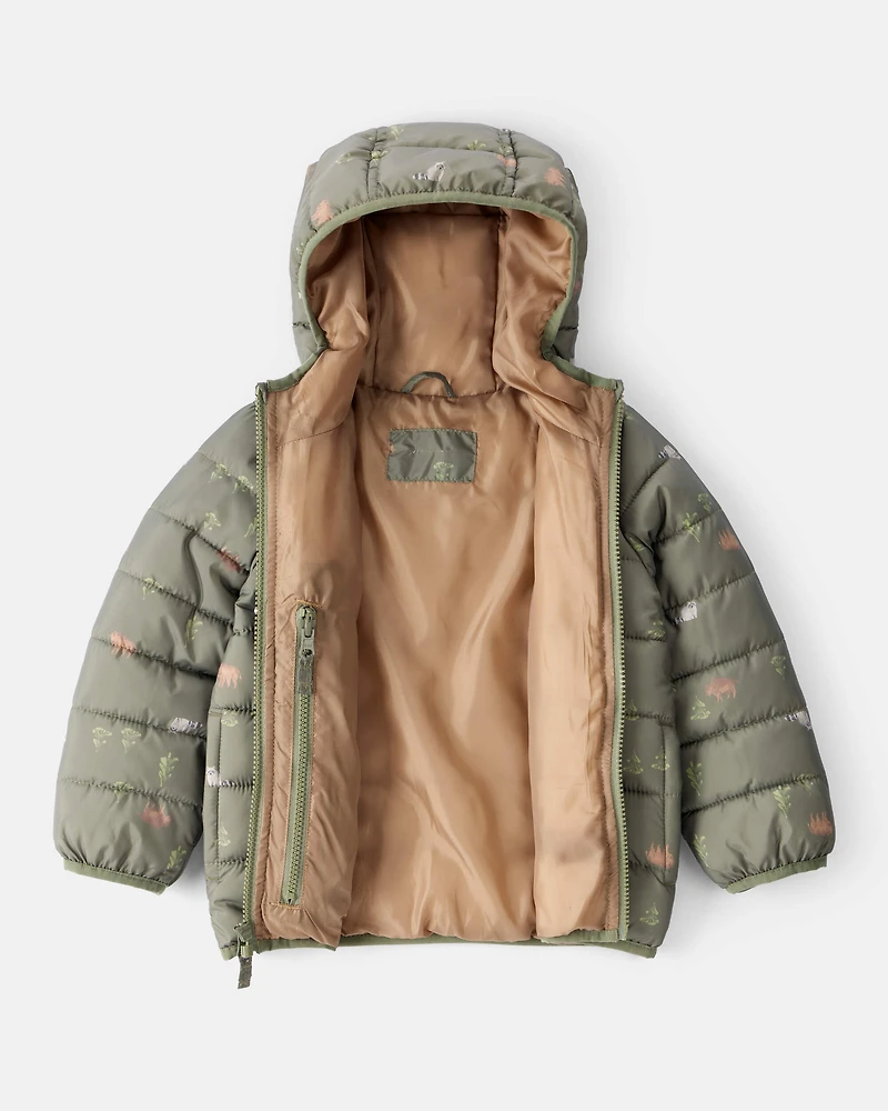Toddler Wilderness Print Hooded Puffer - Green