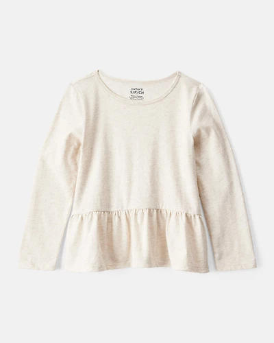 Girls Long-Sleeve Peplum Top - Oatmeal