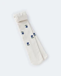 Toddler Girl Floral Nylon Tights - Cream/Blue