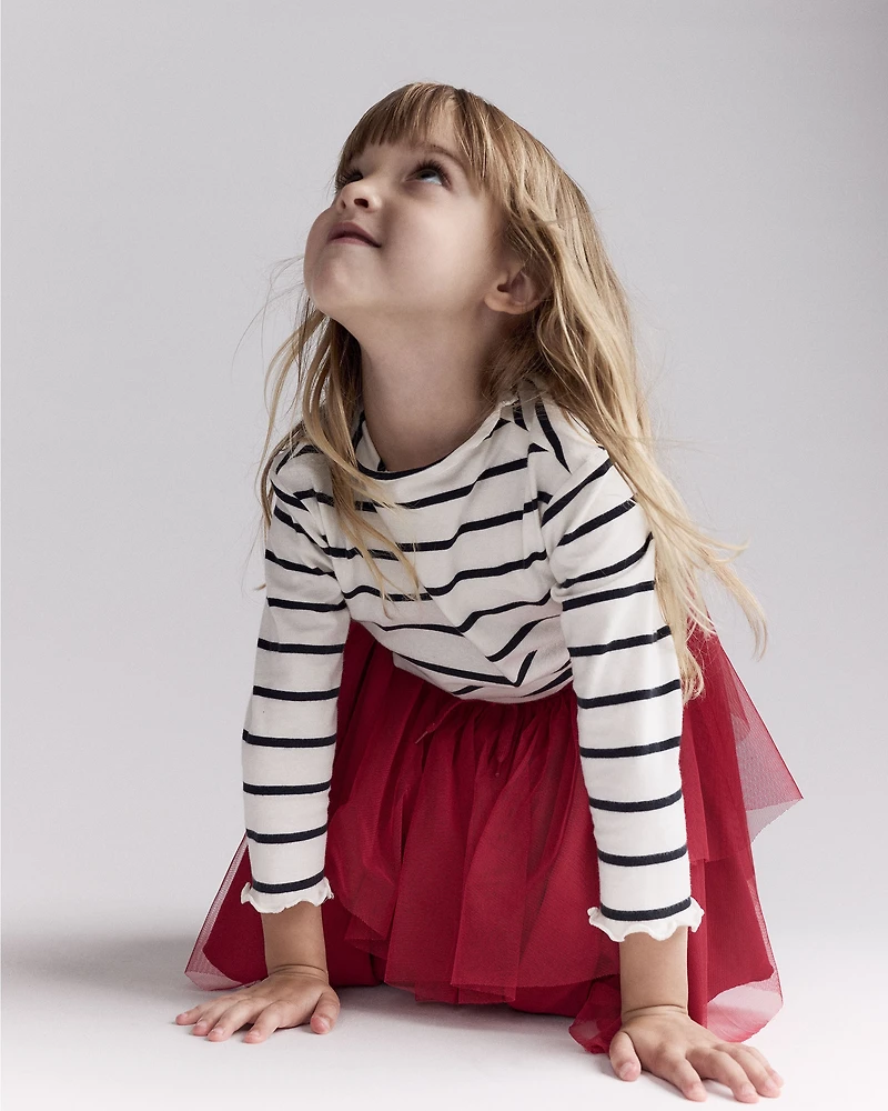 Toddler Girl Striped Mock Neck Long-Sleeve Top - Black/White