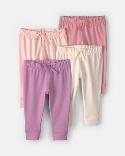 Baby Girl 4-Pack Pull-On Cotton Pants - Pink/Purple