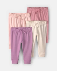 Baby Girl 4-Pack Pull-On Cotton Pants - Pink/Purple