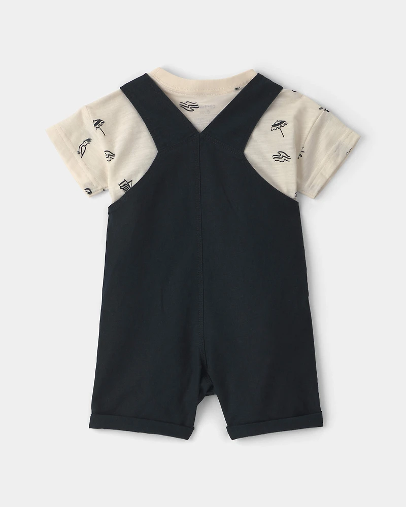 Baby Boy 2-Piece Beach Romper Set - Black/Ivory