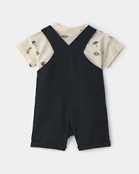 Baby Boy 2-Piece Beach Romper Set - Black/Ivory
