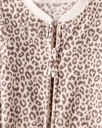 Baby Girl Leopard Fleece Long-Sleeve Loose Fit 1-Piece pyjamas - Brown