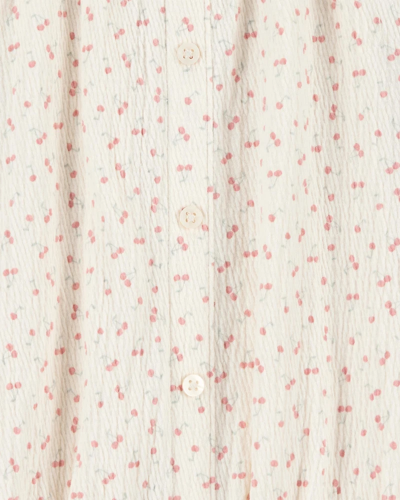 Kid Short-Sleeve Cherry-Print Fashion Top - Ivory