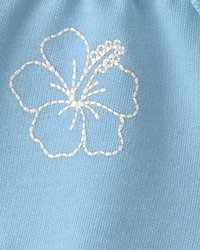 Baby Girl Tropical Flower French Terry Shorts - Blue