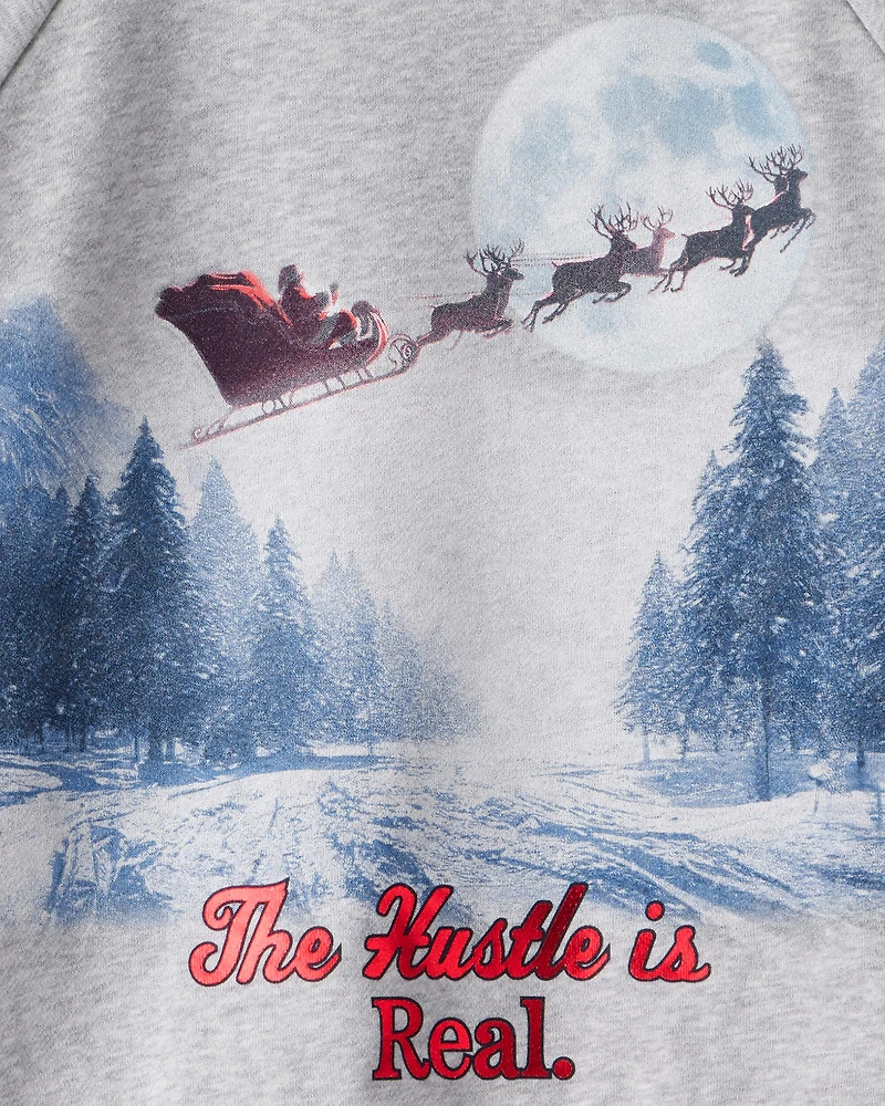 Boys Christmas The Hustle Is Real Long-Sleeve Pullover Sweatshirt - Grey
