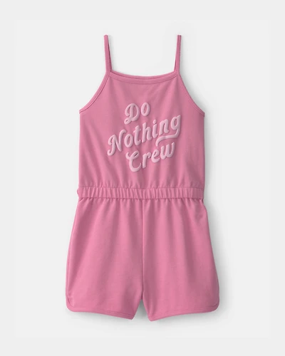 Girls 'Do Nothing Crew' French Terry Romper - Pink