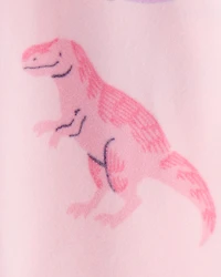 Toddler Girl Dinosaur Print DreamPlush Snug Fit Long-Sleeve 2-Way Zip 1-Piece Pyjamas - Pink