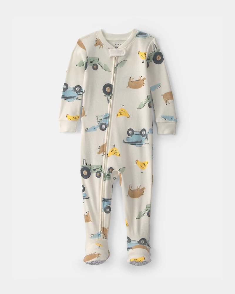 Baby Boy Farm 100% Cotton 2-Way Zip 1-Piece Pyjama - Cream