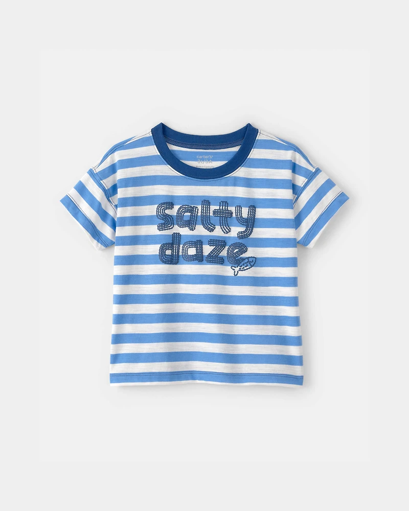 Toddler Boy 'Salty Daze' Striped Graphic Tee - Blue/White