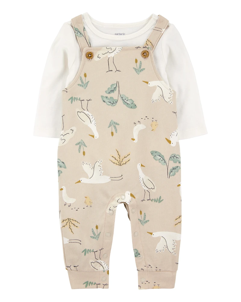 Baby 2-Piece Bird Print Long-Sleeve Tee & Overall Set