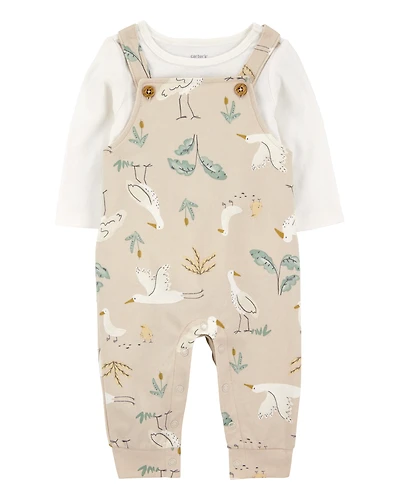 Baby 2-Piece Bird Print Long-Sleeve Tee & Overall Set