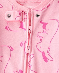 Baby Girl Bunny 100% Cotton Snug Fit 2-Way Zip Footie 1-Piece Pyjamas - Pink