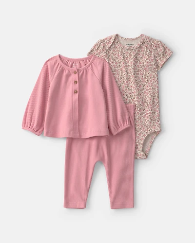 Baby Girl 3-Piece Long-Sleeve Layering Set - Pink
