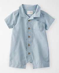 Baby Linen Romper Made with Organic Cotton-Blue
