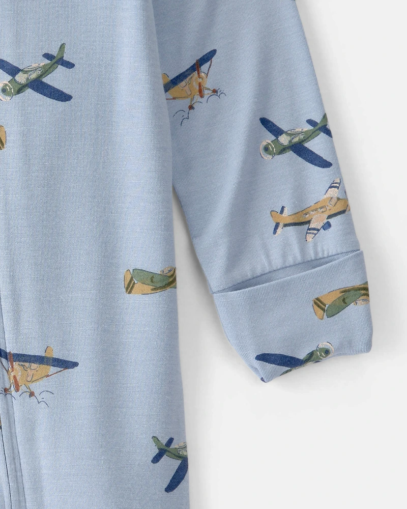 Baby Boy Plane 2-Way Zip PurelySoft Sleeper - Blue