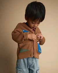 Toddler Cardigan with Avenue Pockets House Print - Brown