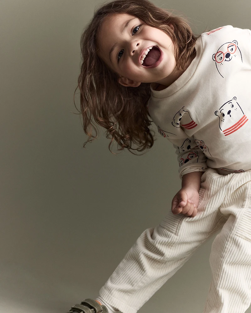 Toddler Otter Print Long-Sleeve Relaxed Graphic Tee - Cream