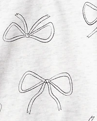 Girls Bow Print Long-Sleeve Top - Grey