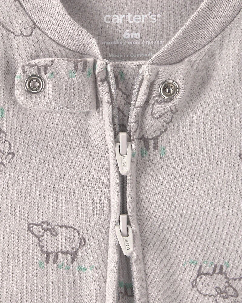 Baby Sheep 100% Cotton 2-Way Zip Sleeper - Grey