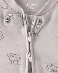 Baby Sheep 100% Cotton 2-Way Zip Sleeper - Grey