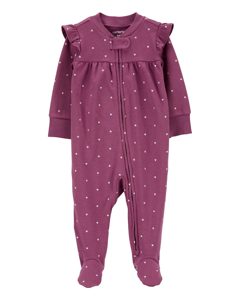 Baby Girl Heart 2-Way Zip Cotton Sleeper Pyjamas