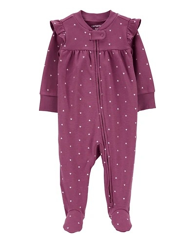Baby Girl Heart 2-Way Zip Cotton Sleeper Pyjamas