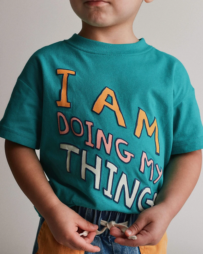 Toddler 'I Am Doing My Things' Relaxed Graphic Tee - Green