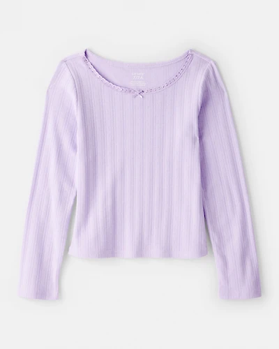 Girls Pointelle Long-Sleeve Top - Purple