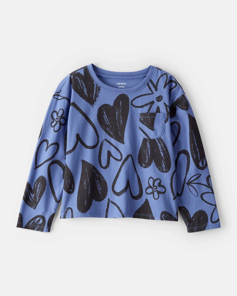 Girls Heart Pocket Tee - Blue