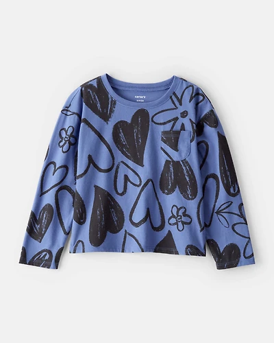 Girls Heart Pocket Tee - Blue