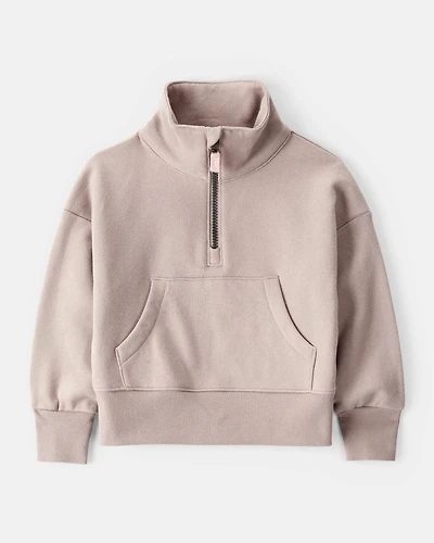 Toddler Girl Long-Sleeve Quarter-Zip Pullover Sweatshirt - Brown
