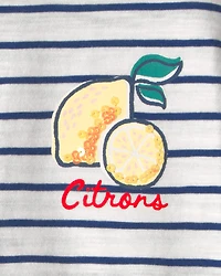 Girls Lemon Striped Top - Blue/Ivory