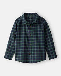 Boys Plaid Cotton Long-Sleeve Button-Down Shirt - Green