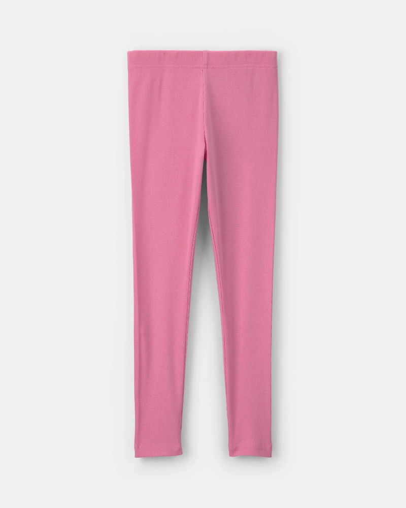 Girls Pull-On Stretch Rib Leggings - Pink