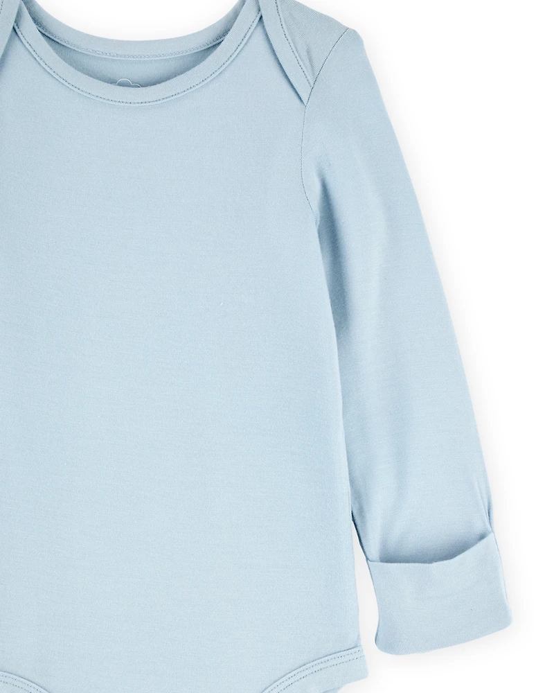Baby 2-Pack Long-Sleeve PurelySoft Bodysuits - Blue/Ivory