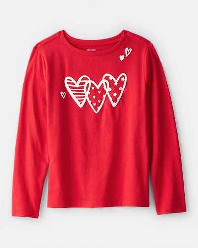 Girls Valentine Heart Long-Sleeve Graphic Tee - Red
