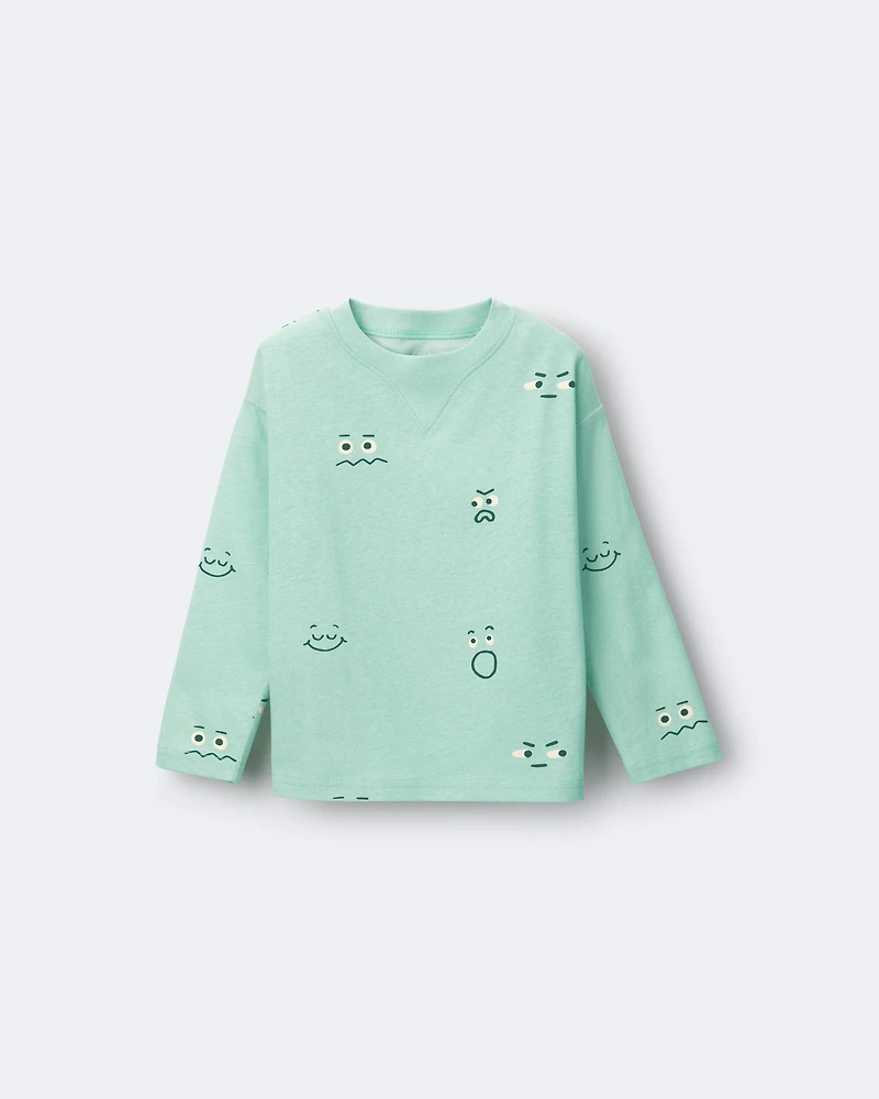 Toddler Boy Emotions Long Sleeve Relaxed Graphic Tee - Green