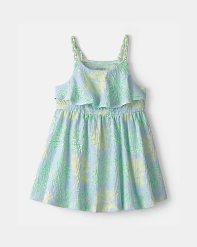 Baby Girl Palm Leaves Ruffle Dress - Blue