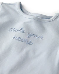 Baby 'Stole Your Heart' Organic Cotton Embroidered Bodysuit Slate Blue