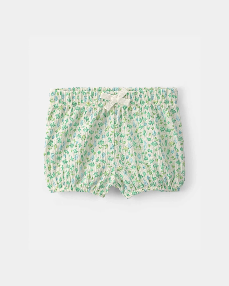 Baby Girl 3-Piece Shell Top & Short Set - Green/Ivory